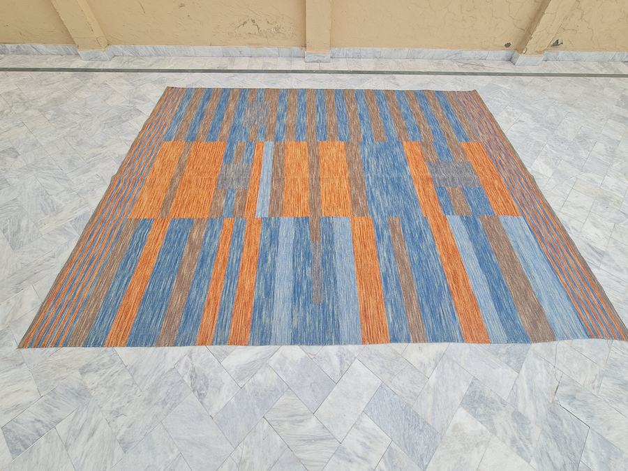 Custom flatweave kilim rug in large custom, woven to order by Rug Gossips in Lahore