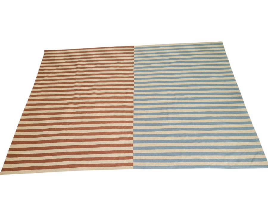 Custom flatweave kilim rug in multi color striped, woven to order by Rug Gossips in Lahore