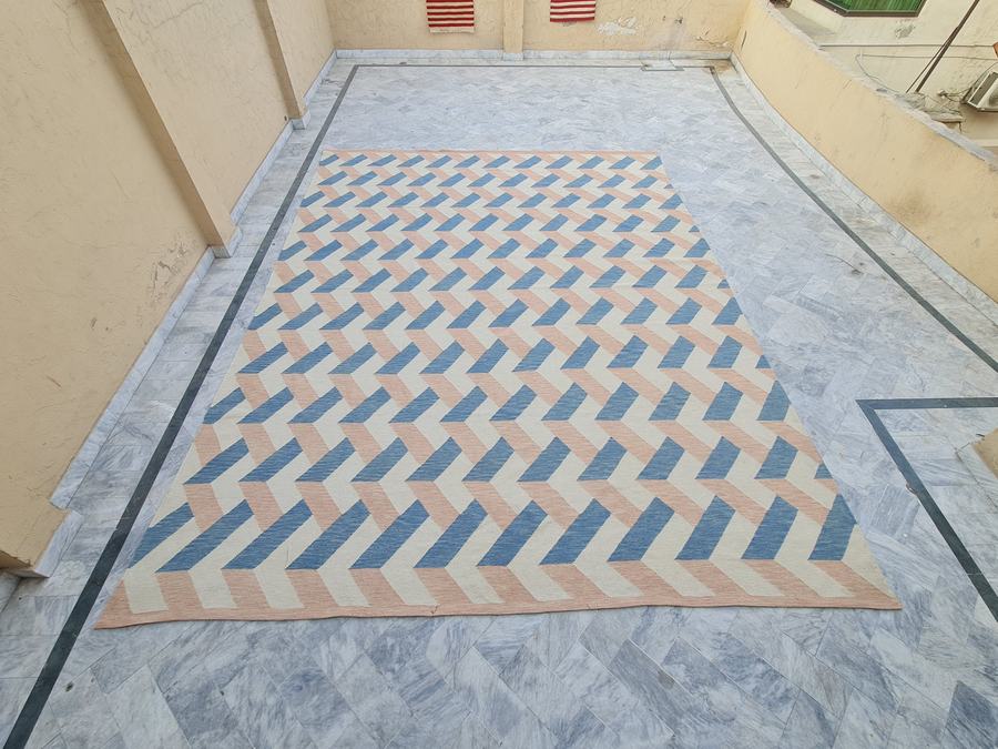 Custom flatweave kilim rug in personalized flatweave, woven to order by Rug Gossips in Lahore