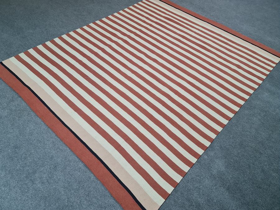 Custom flatweave kilim rug in rustic striped, woven to order by Rug Gossips in Lahore