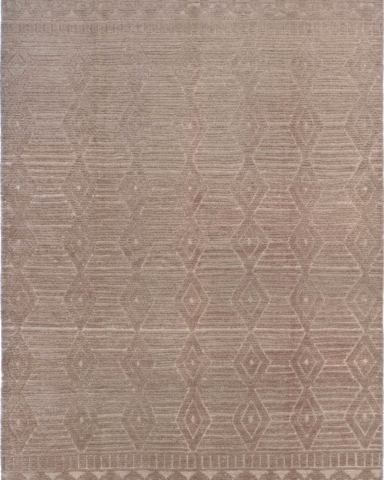 Custom hand-knotted wool rug in grey and sage, 329 × 202 cm, woven to order by Rug Gossips in Lahore
