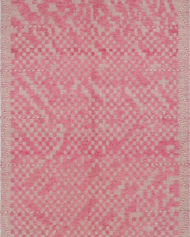 Custom hand-knotted wool rug in pink, 286 × 180 cm, woven to order by Rug Gossips in Lahore