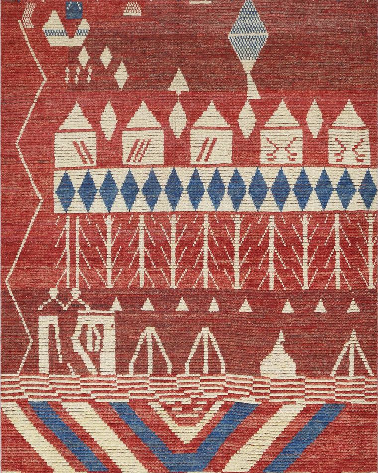 Custom hand-knotted wool rug in rust and beige, 280 × 183 cm, woven to order by Rug Gossips in Lahore