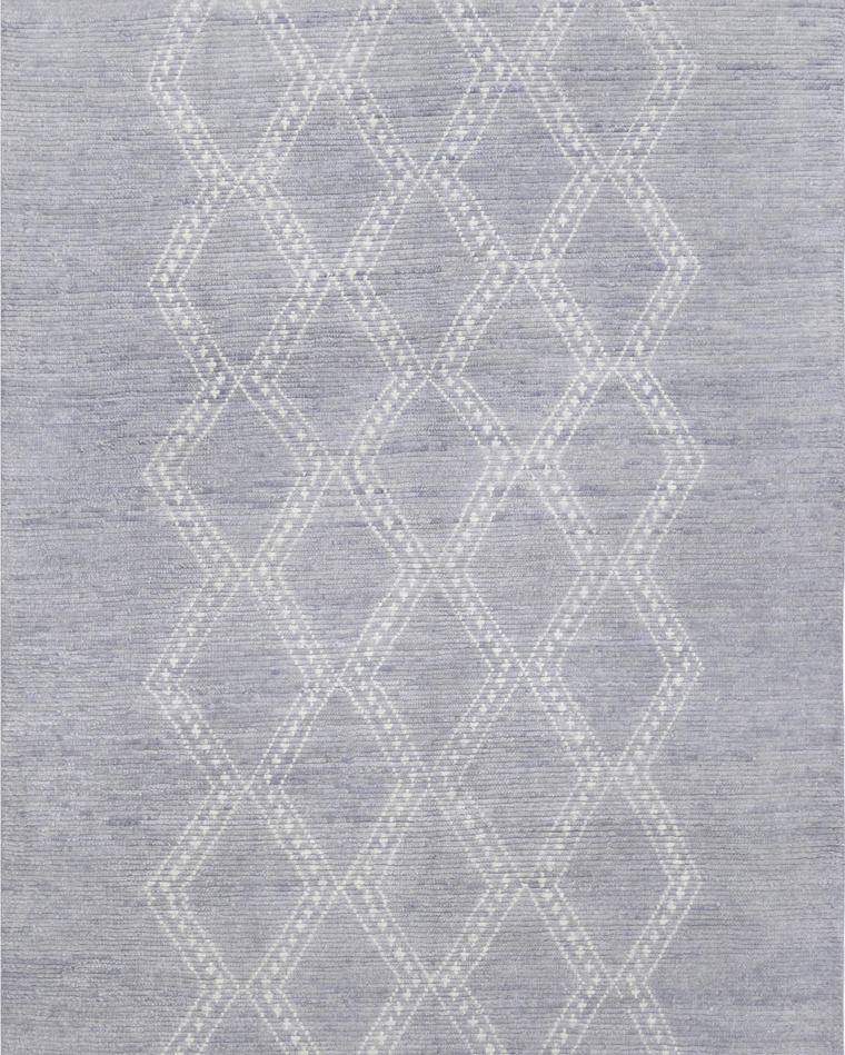 Custom Moroccan Beni-style hand-knotted rug in beige and sage, 305 × 201 cm, woven to order by Rug Gossips in Lahore