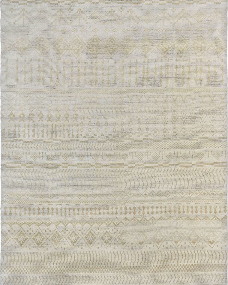 Custom Moroccan Beni-style hand-knotted rug in beige and sand, 428 × 314 cm, woven to order by Rug Gossips in Lahore