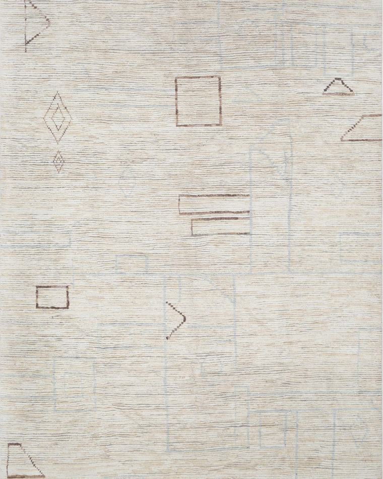 Custom Moroccan Beni-style hand-knotted rug in cream, 354 × 242 cm, woven to order by Rug Gossips in Lahore