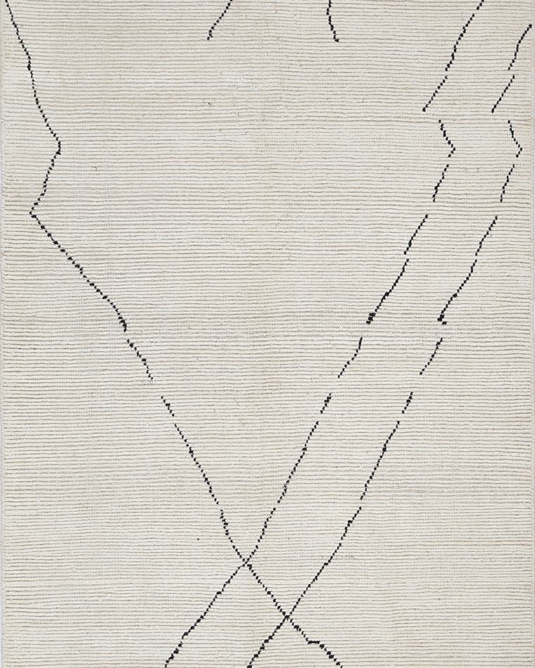 Custom Moroccan Beni-style hand-knotted rug in cream, 392 × 187 cm, woven to order by Rug Gossips in Lahore