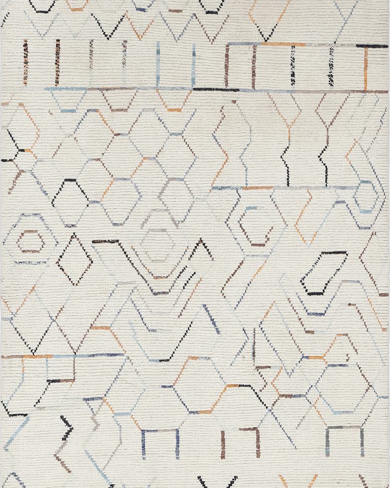 Custom Moroccan Beni-style hand-knotted rug in cream and beige, 172 × 166 cm, woven to order by Rug Gossips in Lahore