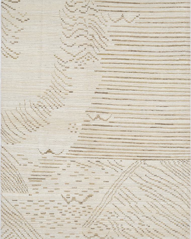 Custom Moroccan Beni-style hand-knotted rug in cream and beige, 272 × 186 cm, woven to order by Rug Gossips in Lahore