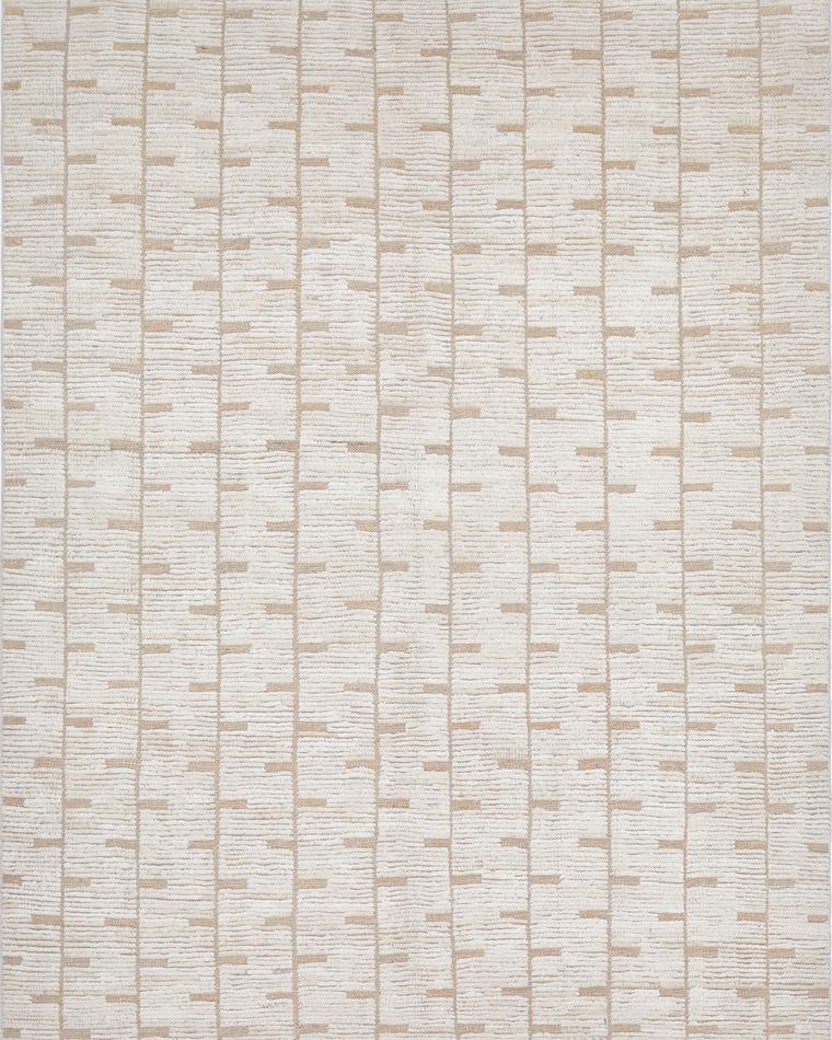 Custom Moroccan Beni-style hand-knotted rug in cream and beige, 328 × 210 cm, woven to order by Rug Gossips in Lahore