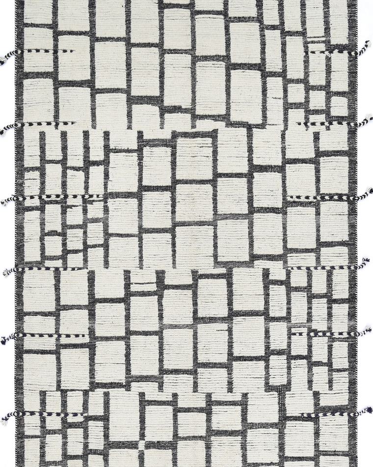 Custom Moroccan Beni-style hand-knotted rug in cream and green, 289 × 183 cm, woven to order by Rug Gossips in Lahore