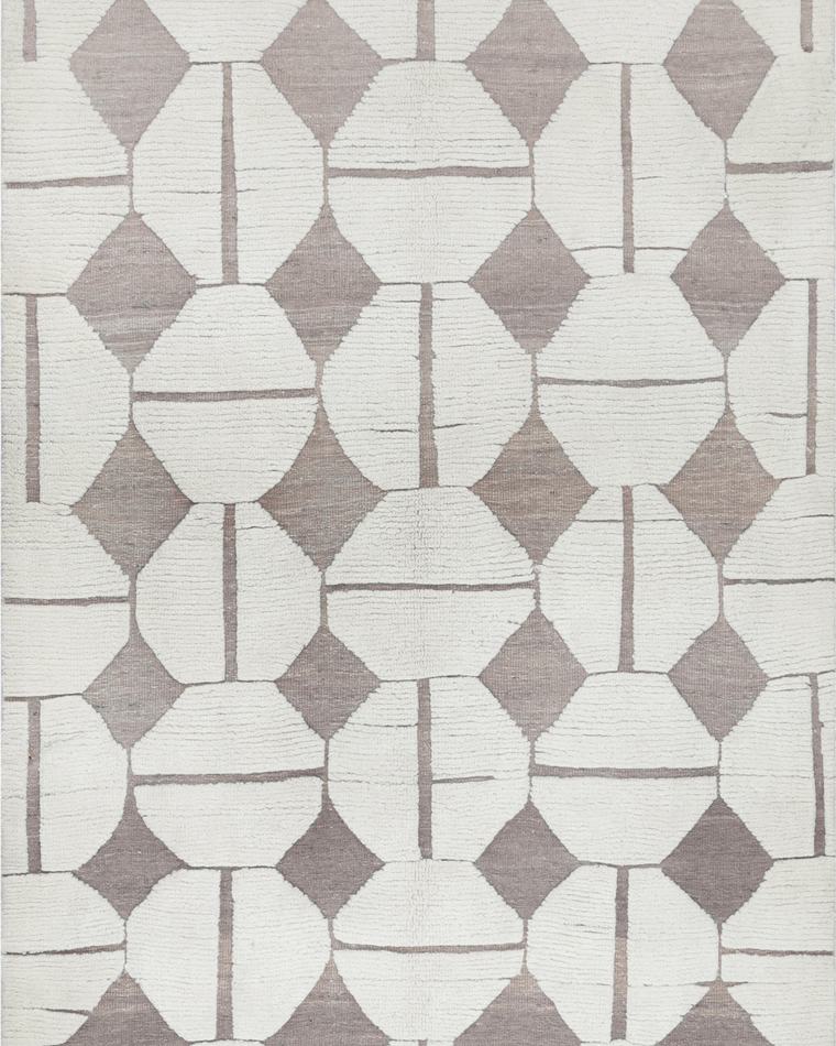 Custom Moroccan Beni-style hand-knotted rug in cream and sage, 280 × 181 cm, woven to order by Rug Gossips in Lahore