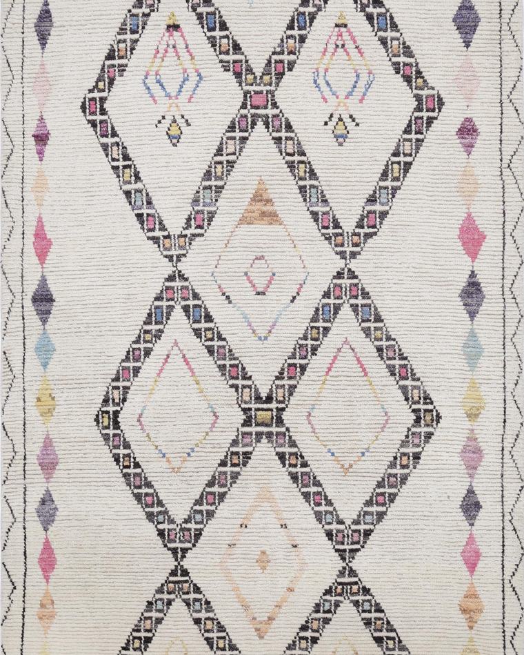 Custom Moroccan Beni-style hand-knotted rug in cream and sage, 330 × 191 cm, woven to order by Rug Gossips in Lahore