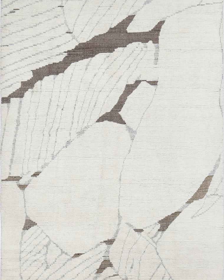 Custom Moroccan Beni-style hand-knotted rug in ivory, 277 × 180 cm, woven to order by Rug Gossips in Lahore