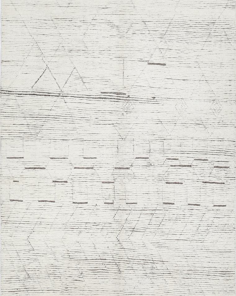 Custom Moroccan Beni-style hand-knotted rug in ivory and cream, 292 × 180 cm, woven to order by Rug Gossips in Lahore