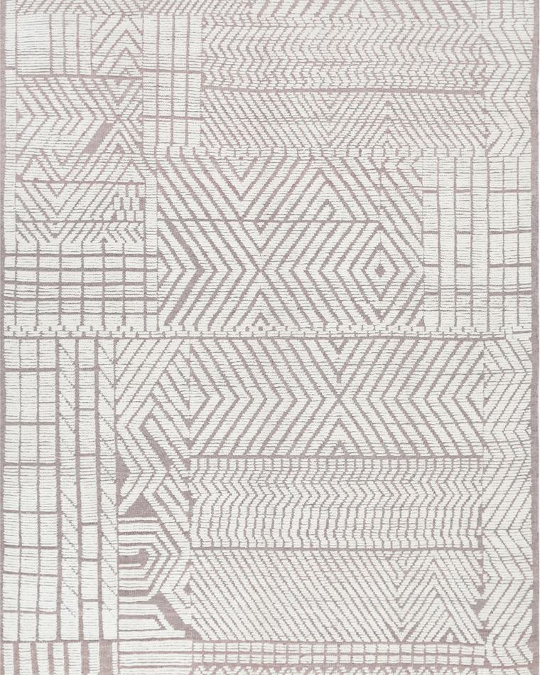 Custom Moroccan Beni-style hand-knotted rug in ivory and cream, 316 × 217 cm, woven to order by Rug Gossips in Lahore