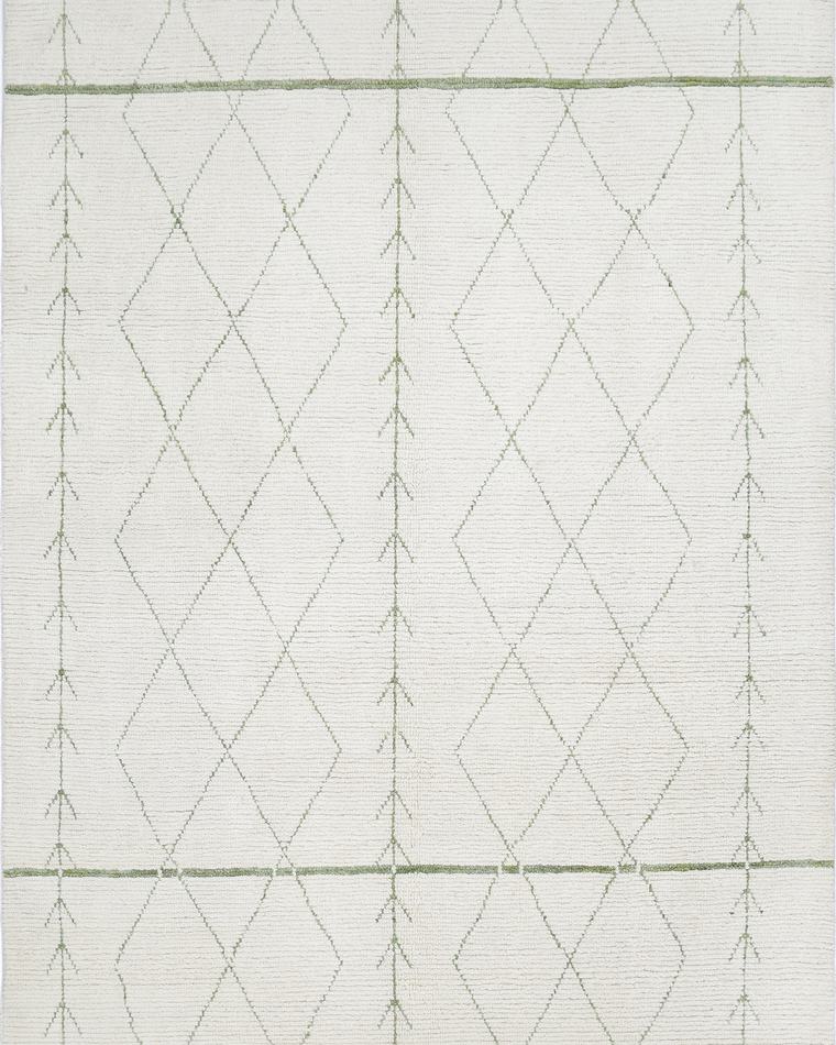 Custom Moroccan Beni-style hand-knotted rug in ivory and cream, 320 × 200 cm, woven to order by Rug Gossips in Lahore