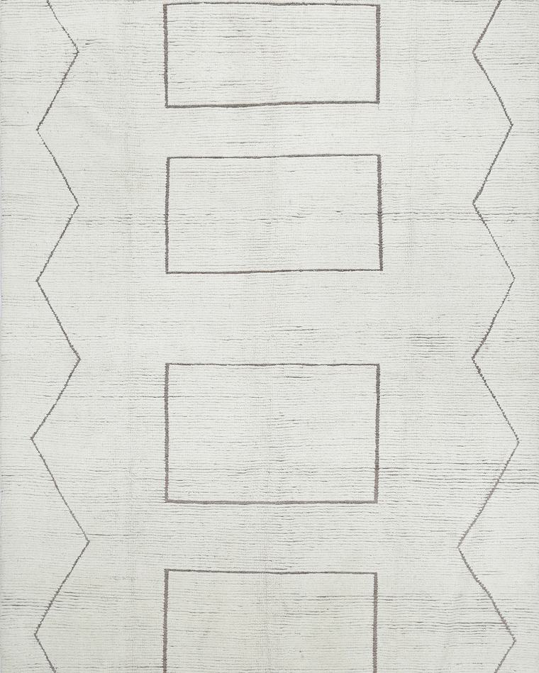 Custom Moroccan Beni-style hand-knotted rug in ivory and cream, 331 × 231 cm, woven to order by Rug Gossips in Lahore