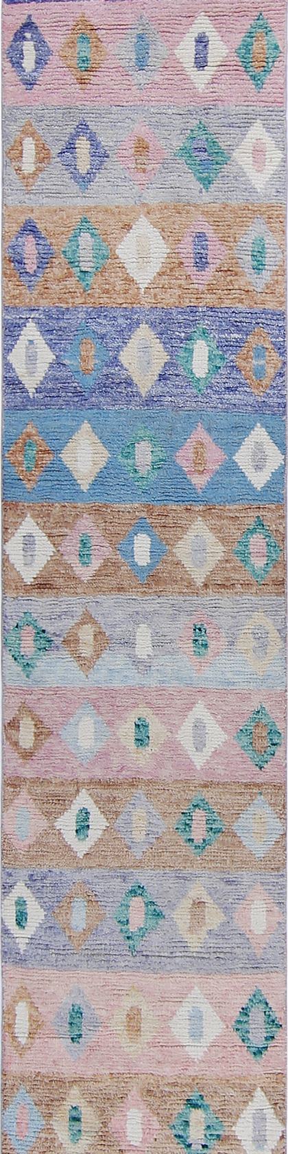Custom handwoven runner rug in beige and sage, 417 × 73 cm, woven to order by Rug Gossips in Lahore