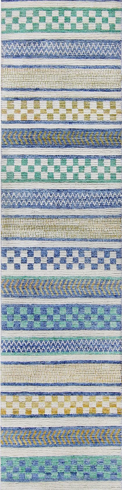 Custom handwoven runner rug in beige and sage, 550 × 91 cm, woven to order by Rug Gossips in Lahore