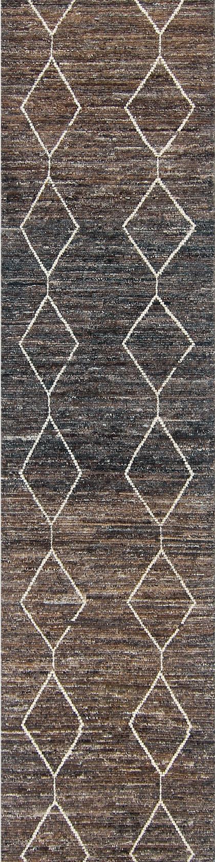 Custom handwoven runner rug in brown and olive, 542 × 90 cm, woven to order by Rug Gossips in Lahore