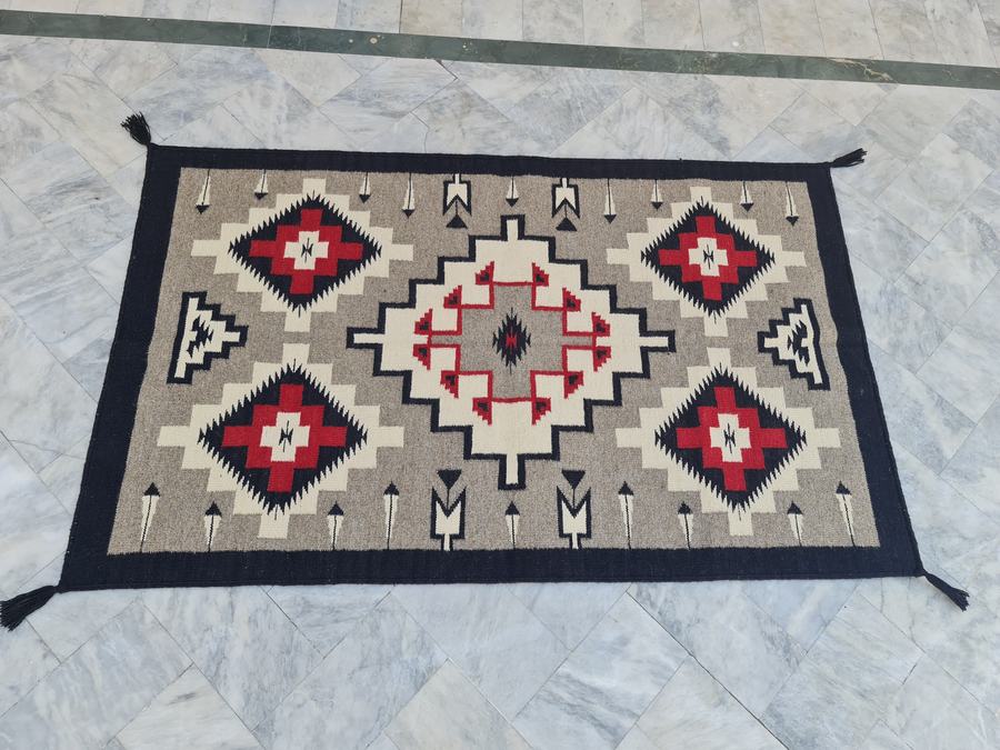 Custom Southwestern Navajo-style flatweave rug in contemporary navajo, woven to order by Rug Gossips in Lahore