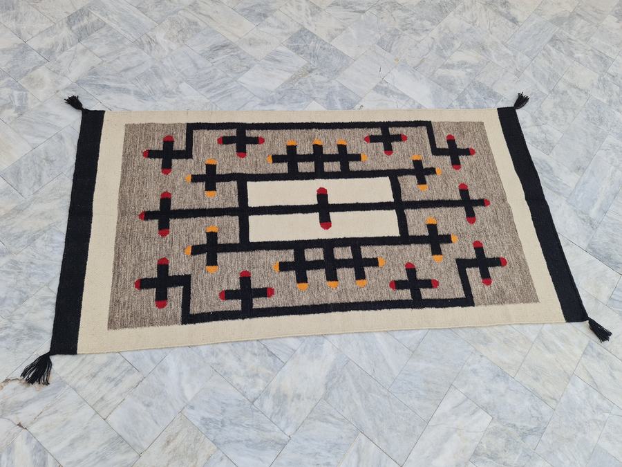 Custom Southwestern Navajo-style flatweave rug in contemporary, woven to order by Rug Gossips in Lahore
