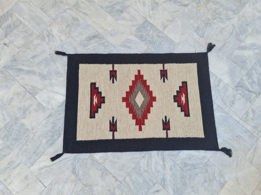 Custom Southwestern Navajo-style flatweave rug in large navajo, woven to order by Rug Gossips in Lahore